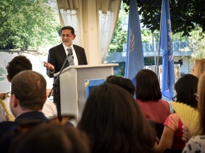 Jayantial M. Karia, President of UNICRI's Board of Trustees delivers a speech at the Graduation of the LL.M Class 2022. ©UNICRI/Freya Morales